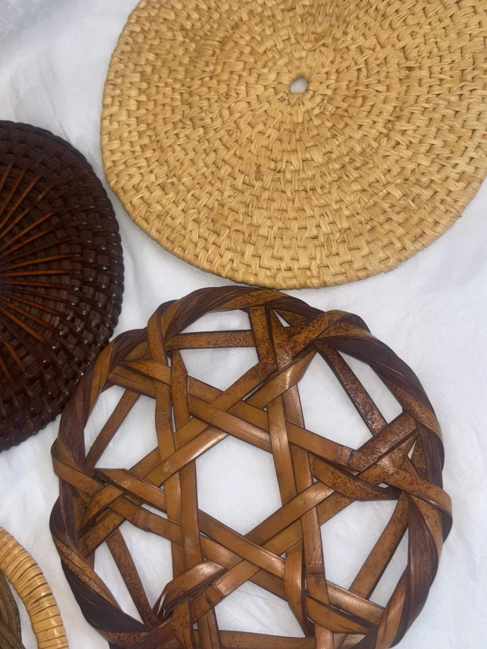 Handwoven Natural Wicker trivets vintage wall art farmhouse decor